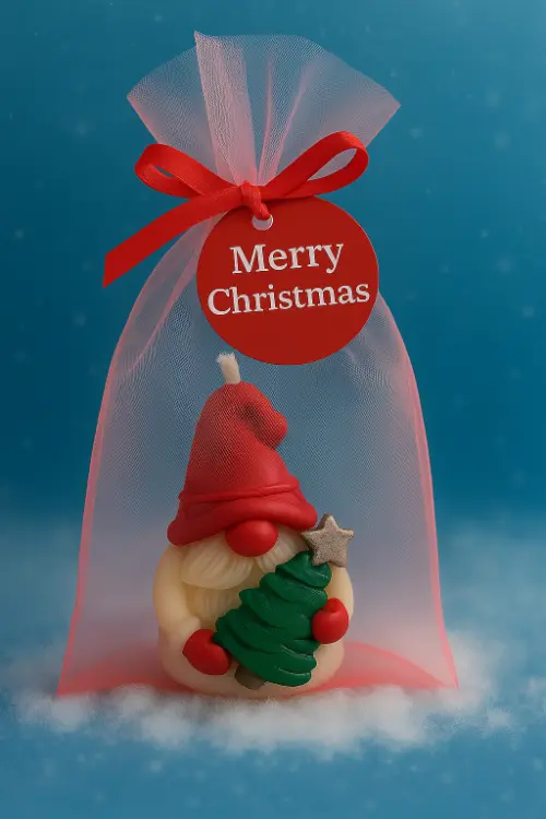 Подаръчна коледна свещ в торбичка